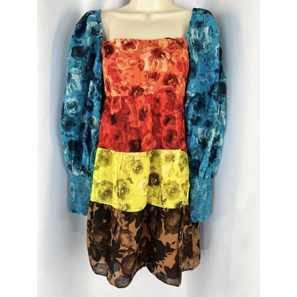 NWT Alice + Olivia Rowen Tiered Square Neck Babydoll Dress $440 - Picture 3 of 13